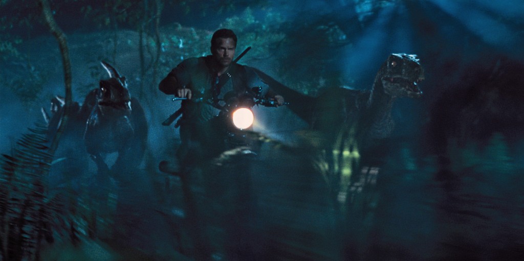 Jurassic World Movie Chris Pratt motorcycle Velociraptors