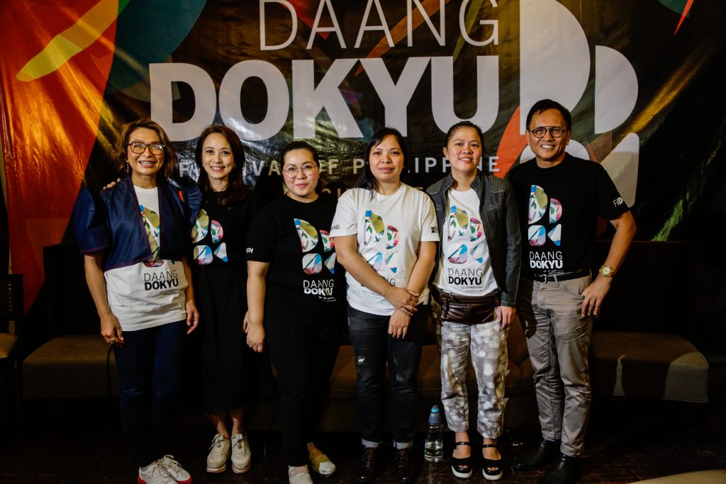 Festival directors (second from left) Kara Magsanoc-Alikpala, Baby Ruth Villarama, Jewel Maranan, and Coreen Jimenez are joined by renowned broadcast journalists Ces Drilon and Howie Severino, the hosts at the press conference of Daang Dokyu: A Festival of Philippine Documentaries which is slated from March 16 to 21, 2020, at the Cine Adarna, UPFI Film Center.