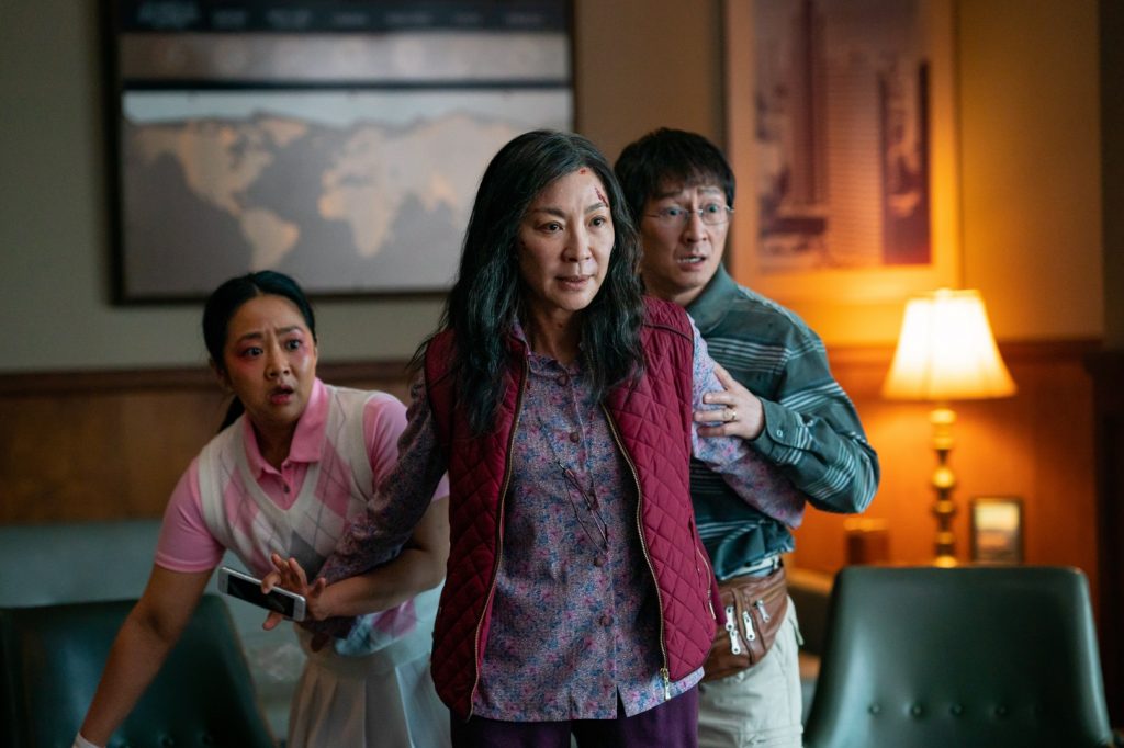 Stephanie Hsu, Michelle Yeoh, Ke Huy Quan in Everything, Everywhere, All At Once